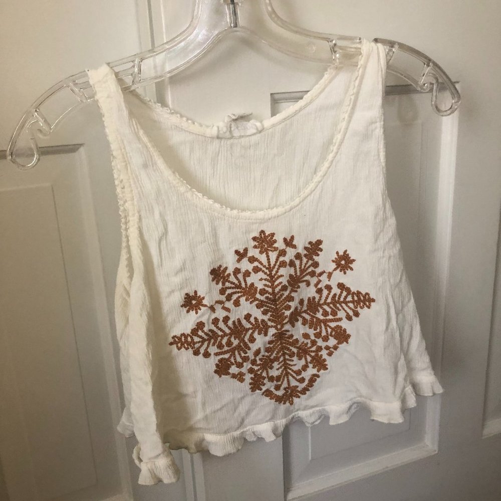 white embroidered crop tank top